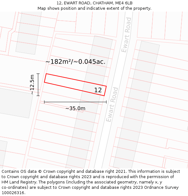 12, EWART ROAD, CHATHAM, ME4 6LB: Plot and title map