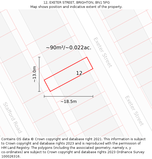 12, EXETER STREET, BRIGHTON, BN1 5PG: Plot and title map
