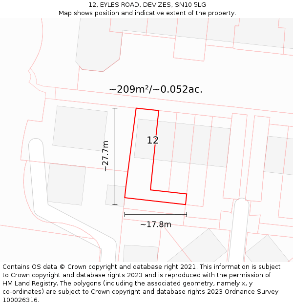 12, EYLES ROAD, DEVIZES, SN10 5LG: Plot and title map