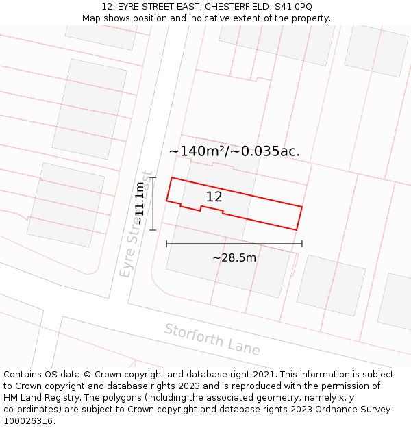 12, EYRE STREET EAST, CHESTERFIELD, S41 0PQ: Plot and title map
