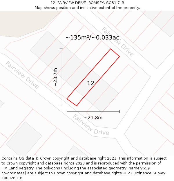 12, FAIRVIEW DRIVE, ROMSEY, SO51 7LR: Plot and title map