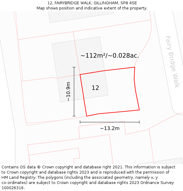12, FAIRYBRIDGE WALK, GILLINGHAM, SP8 4SE: Plot and title map