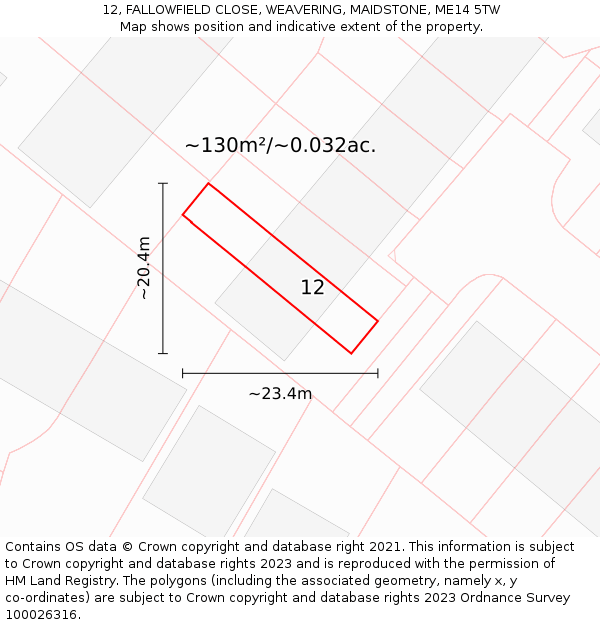 12, FALLOWFIELD CLOSE, WEAVERING, MAIDSTONE, ME14 5TW: Plot and title map
