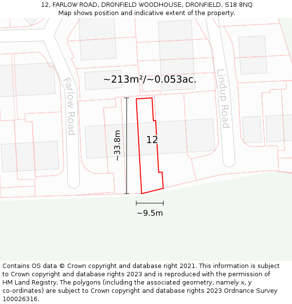 12, FARLOW ROAD, DRONFIELD WOODHOUSE, DRONFIELD, S18 8NQ: Plot and title map