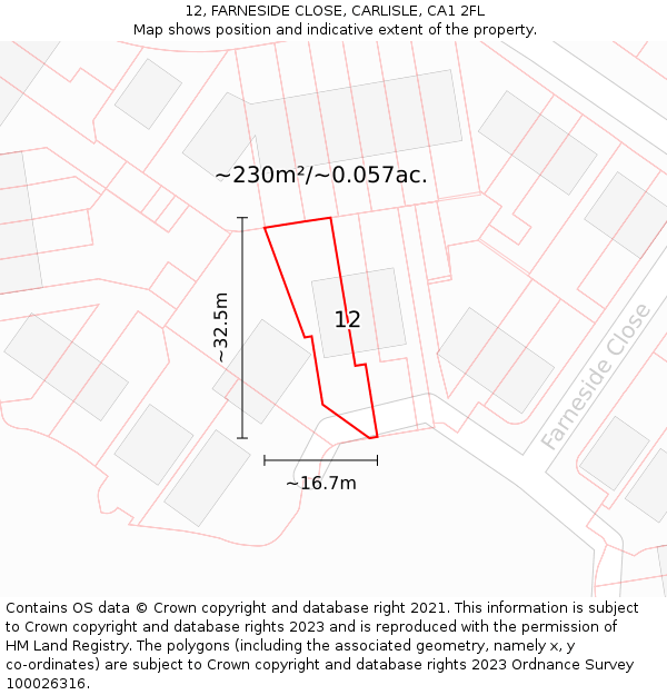 12, FARNESIDE CLOSE, CARLISLE, CA1 2FL: Plot and title map