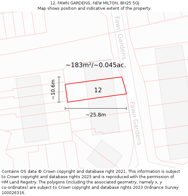12, FAWN GARDENS, NEW MILTON, BH25 5GJ: Plot and title map