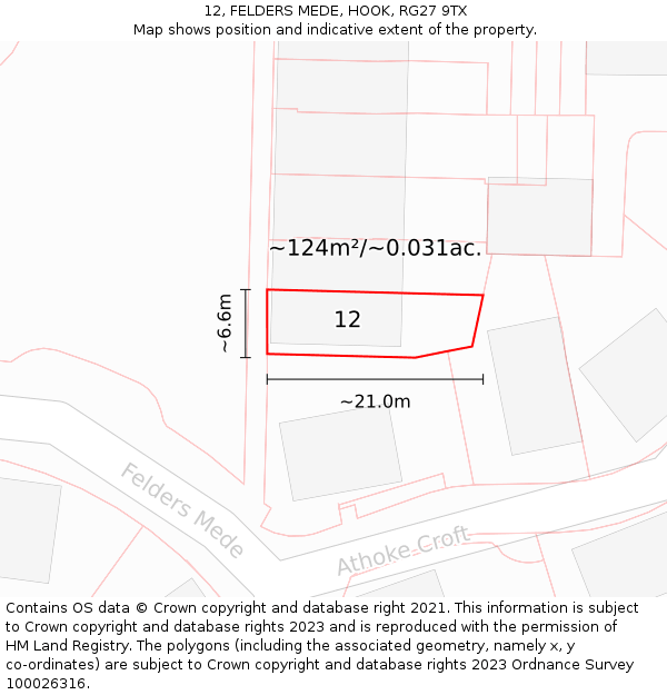 12, FELDERS MEDE, HOOK, RG27 9TX: Plot and title map