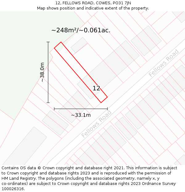 12, FELLOWS ROAD, COWES, PO31 7JN: Plot and title map