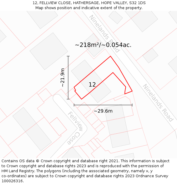 12, FELLVIEW CLOSE, HATHERSAGE, HOPE VALLEY, S32 1DS: Plot and title map