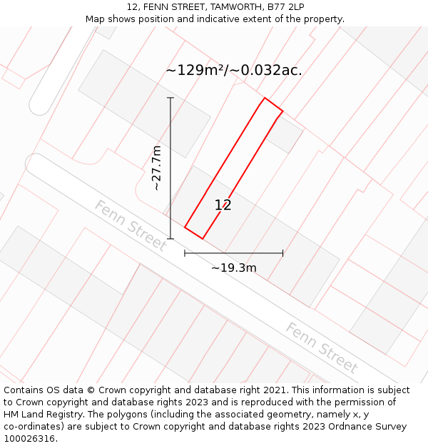 12, FENN STREET, TAMWORTH, B77 2LP: Plot and title map