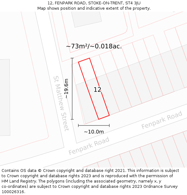 12, FENPARK ROAD, STOKE-ON-TRENT, ST4 3JU: Plot and title map