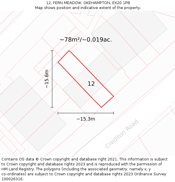 12, FERN MEADOW, OKEHAMPTON, EX20 1PB: Plot and title map