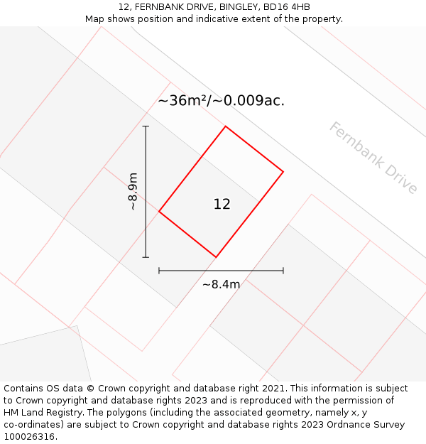 12, FERNBANK DRIVE, BINGLEY, BD16 4HB: Plot and title map