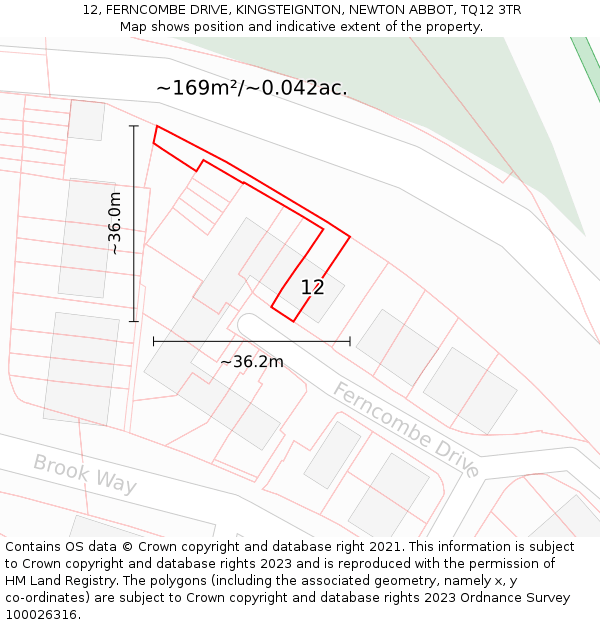 12, FERNCOMBE DRIVE, KINGSTEIGNTON, NEWTON ABBOT, TQ12 3TR: Plot and title map