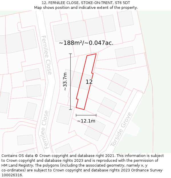 12, FERNILEE CLOSE, STOKE-ON-TRENT, ST6 5DT: Plot and title map
