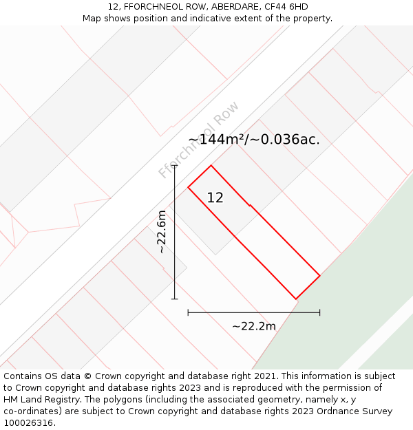 12, FFORCHNEOL ROW, ABERDARE, CF44 6HD: Plot and title map