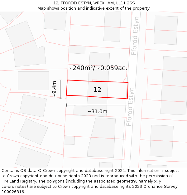 12, FFORDD ESTYN, WREXHAM, LL11 2SS: Plot and title map