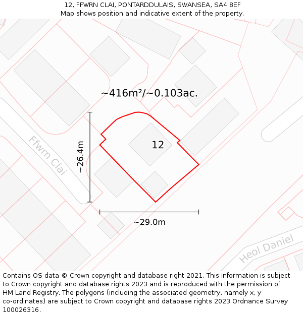 12, FFWRN CLAI, PONTARDDULAIS, SWANSEA, SA4 8EF: Plot and title map
