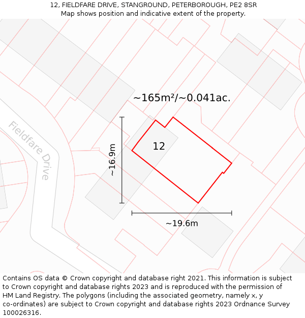 12, FIELDFARE DRIVE, STANGROUND, PETERBOROUGH, PE2 8SR: Plot and title map