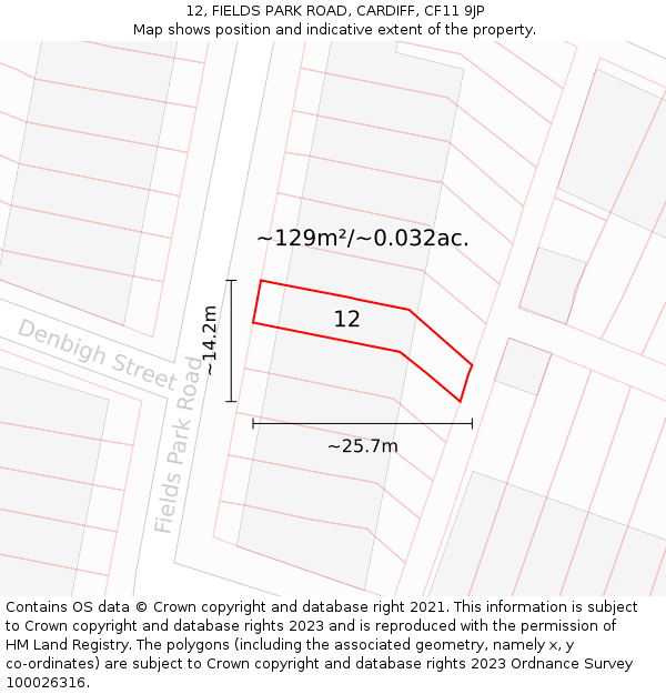 12, FIELDS PARK ROAD, CARDIFF, CF11 9JP: Plot and title map