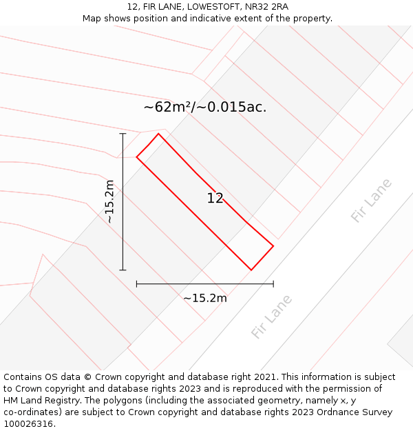 12, FIR LANE, LOWESTOFT, NR32 2RA: Plot and title map