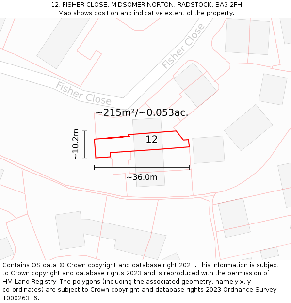 12, FISHER CLOSE, MIDSOMER NORTON, RADSTOCK, BA3 2FH: Plot and title map
