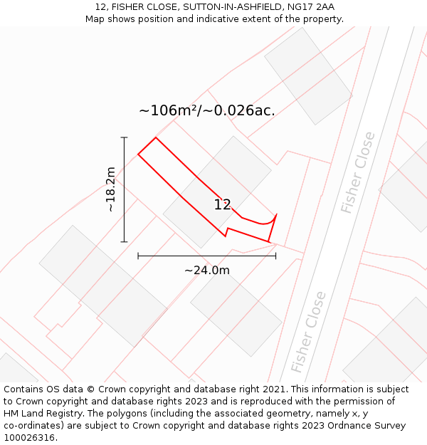 12, FISHER CLOSE, SUTTON-IN-ASHFIELD, NG17 2AA: Plot and title map