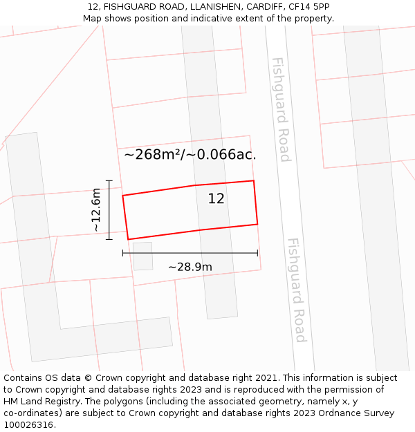 12, FISHGUARD ROAD, LLANISHEN, CARDIFF, CF14 5PP: Plot and title map