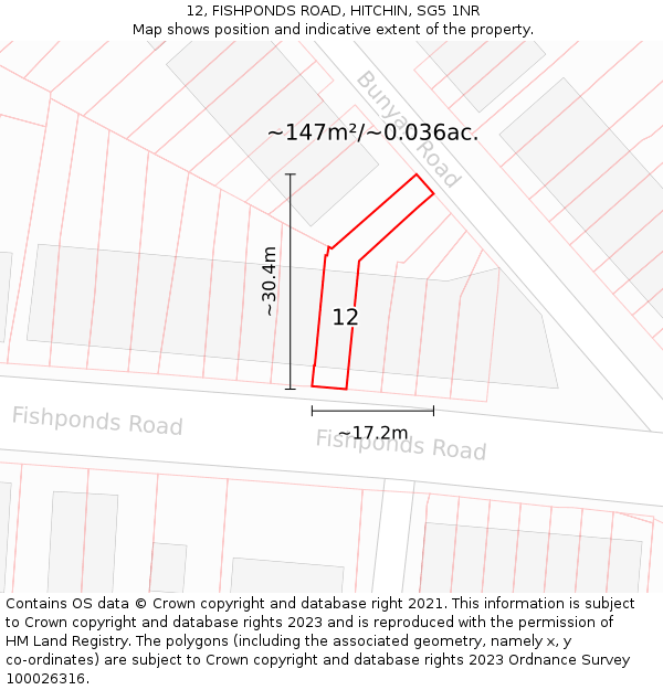 12, FISHPONDS ROAD, HITCHIN, SG5 1NR: Plot and title map