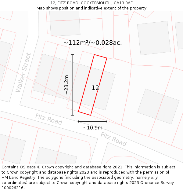 12, FITZ ROAD, COCKERMOUTH, CA13 0AD: Plot and title map
