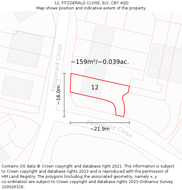 12, FITZGERALD CLOSE, ELY, CB7 4QD: Plot and title map