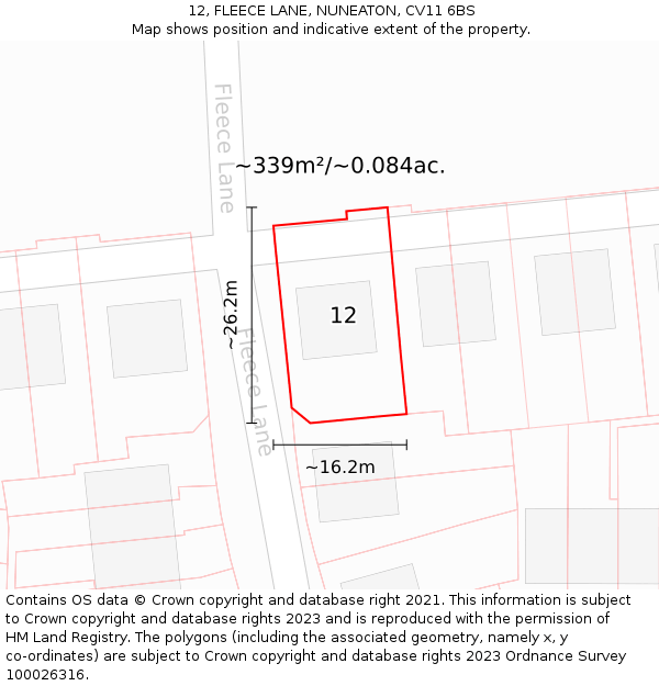 12, FLEECE LANE, NUNEATON, CV11 6BS: Plot and title map