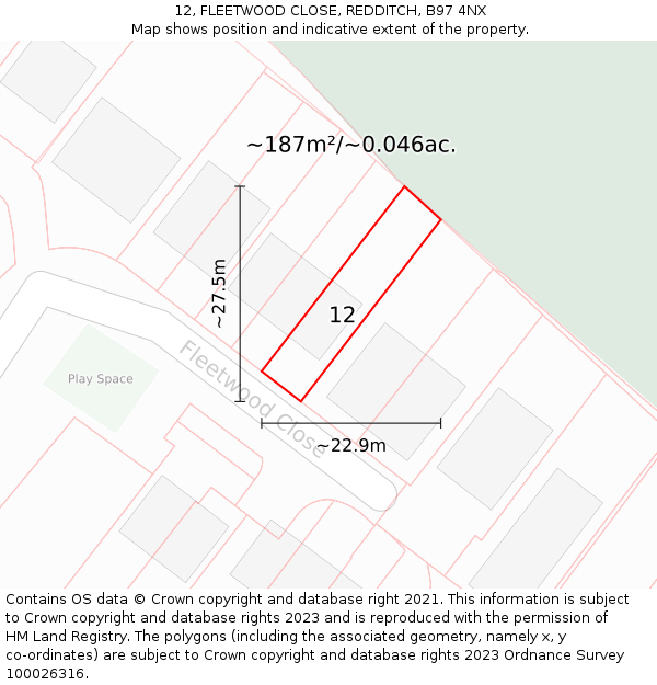 12, FLEETWOOD CLOSE, REDDITCH, B97 4NX: Plot and title map