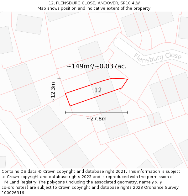 12, FLENSBURG CLOSE, ANDOVER, SP10 4LW: Plot and title map