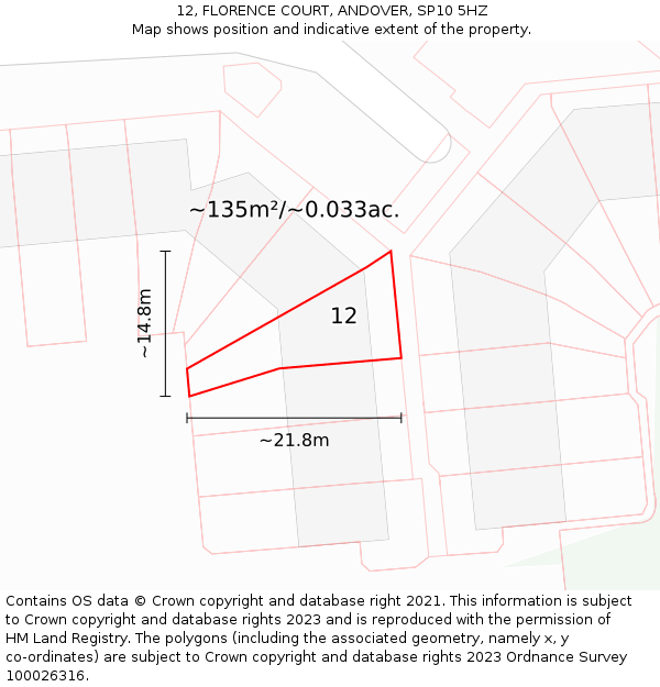 12, FLORENCE COURT, ANDOVER, SP10 5HZ: Plot and title map