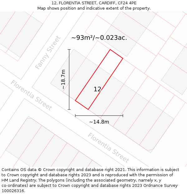 12, FLORENTIA STREET, CARDIFF, CF24 4PE: Plot and title map