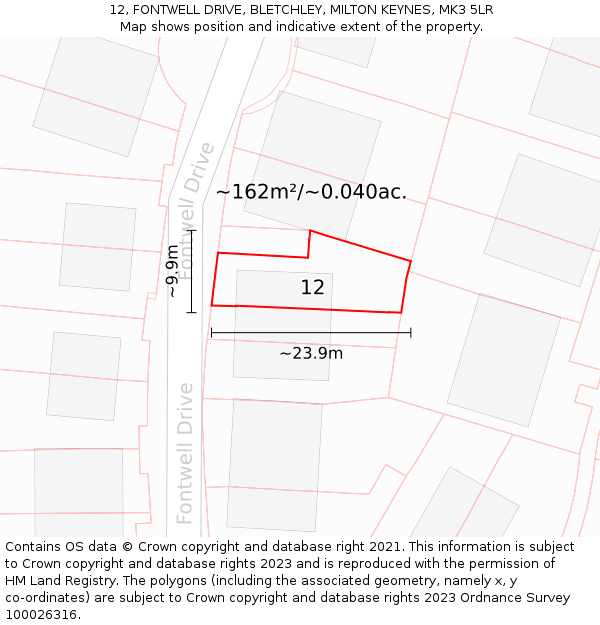 12, FONTWELL DRIVE, BLETCHLEY, MILTON KEYNES, MK3 5LR: Plot and title map