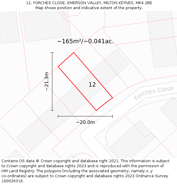 12, FORCHES CLOSE, EMERSON VALLEY, MILTON KEYNES, MK4 2BE: Plot and title map