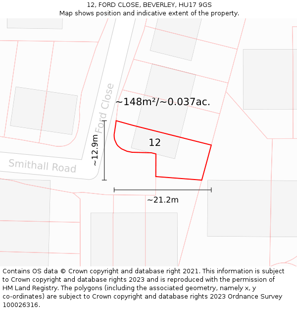 12, FORD CLOSE, BEVERLEY, HU17 9GS: Plot and title map