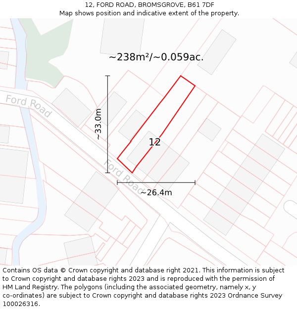 12, FORD ROAD, BROMSGROVE, B61 7DF: Plot and title map