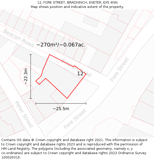 12, FORE STREET, BRADNINCH, EXETER, EX5 4NN: Plot and title map