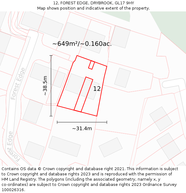 12, FOREST EDGE, DRYBROOK, GL17 9HY: Plot and title map