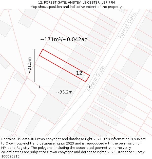 12, FOREST GATE, ANSTEY, LEICESTER, LE7 7FH: Plot and title map