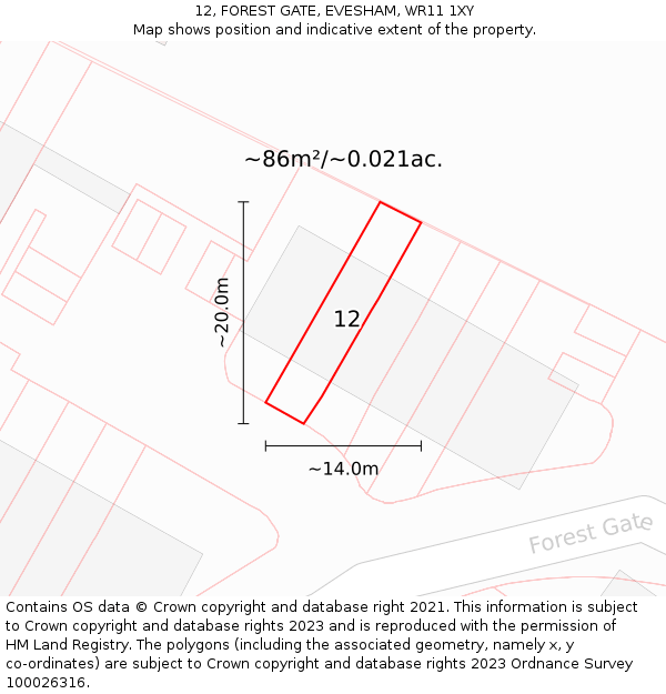 12, FOREST GATE, EVESHAM, WR11 1XY: Plot and title map
