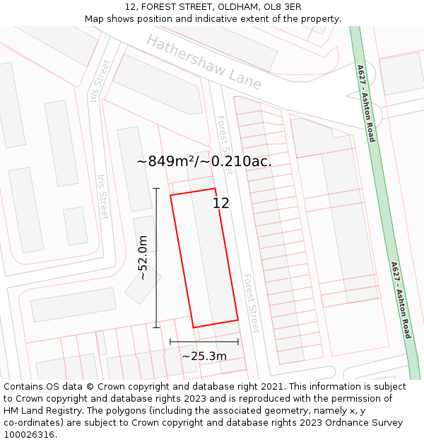 12, FOREST STREET, OLDHAM, OL8 3ER: Plot and title map