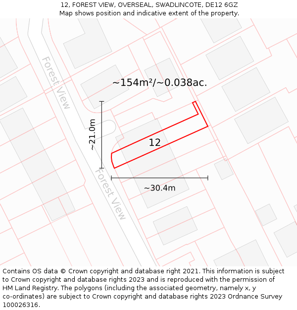 12, FOREST VIEW, OVERSEAL, SWADLINCOTE, DE12 6GZ: Plot and title map