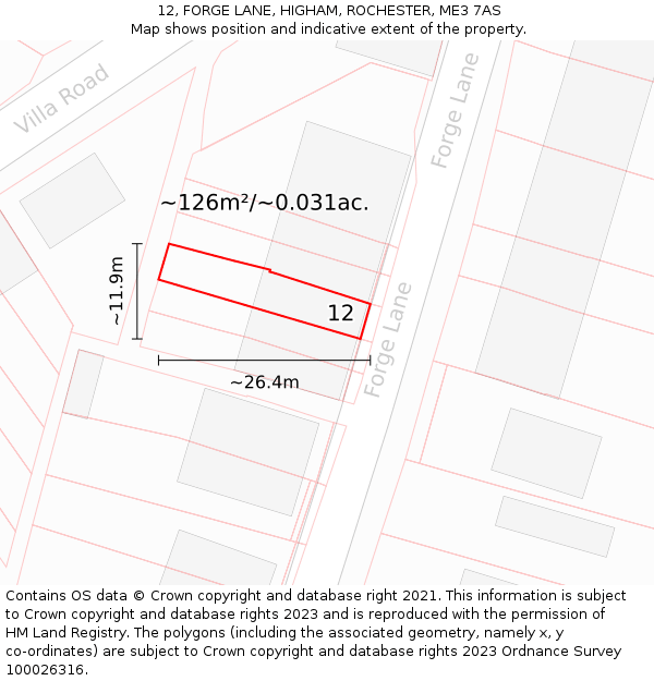 12, FORGE LANE, HIGHAM, ROCHESTER, ME3 7AS: Plot and title map