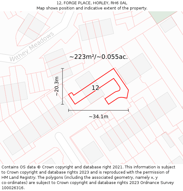 12, FORGE PLACE, HORLEY, RH6 0AL: Plot and title map