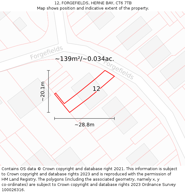 12, FORGEFIELDS, HERNE BAY, CT6 7TB: Plot and title map