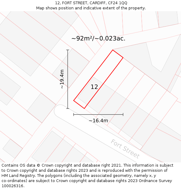12, FORT STREET, CARDIFF, CF24 1QQ: Plot and title map